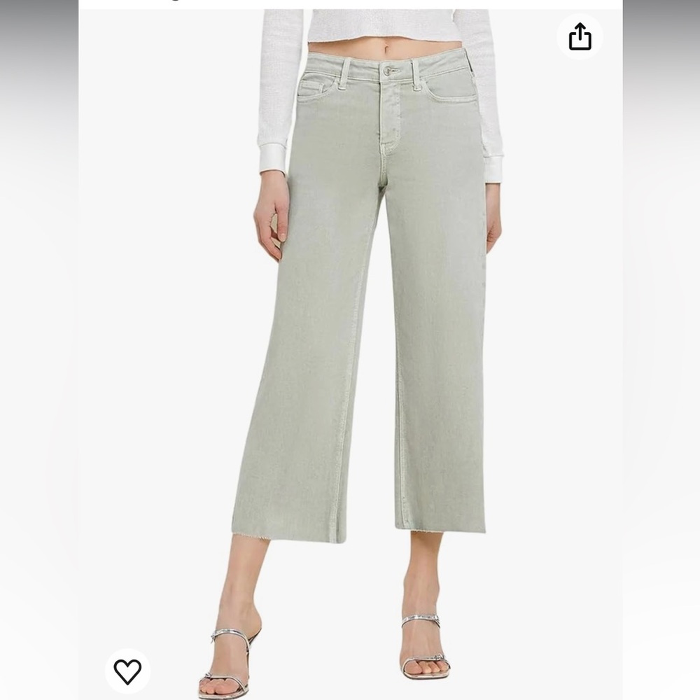 VERVET by Flying Monkey High-Rise Wide Leg Raw Hem Denim Cropped